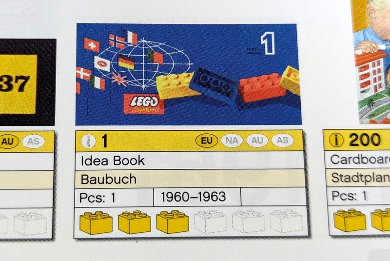 Seite 37 vom Lego Collectors Guide zeigt die Infobox von Ideenbuch 1 im Detail.
