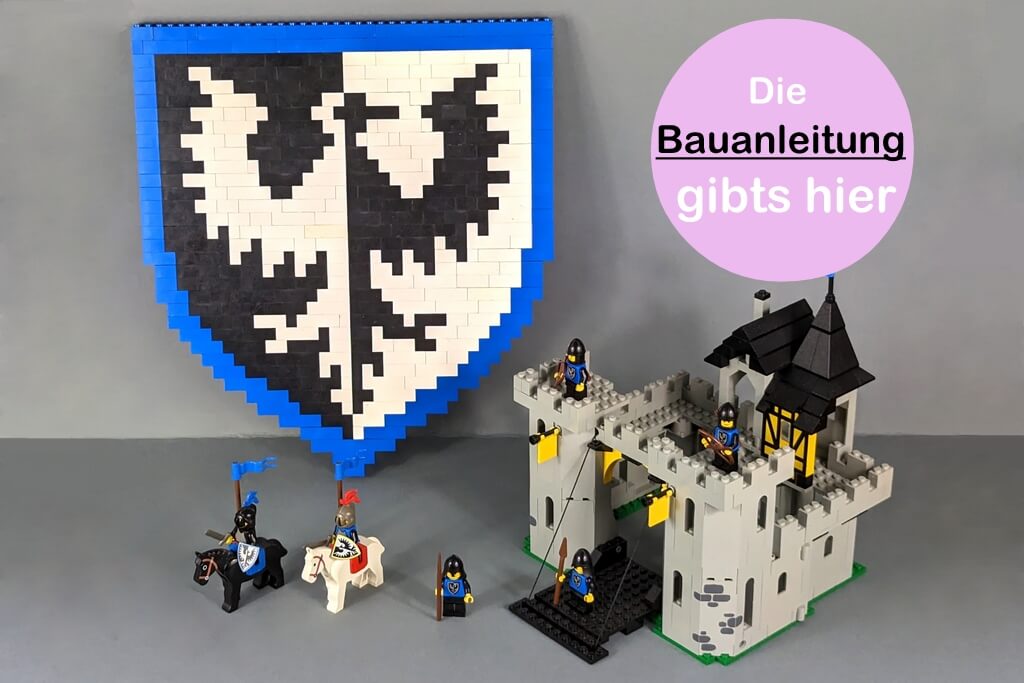 Ein großes Wappen der Falkenritter aus ganz vielen Lego-Bausteinen.