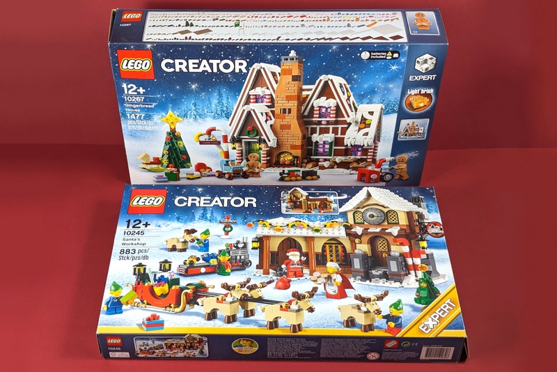 Die beiden Weihnachtssets Lego 10267 und Lego 10245 auf einem Bild zusammen.