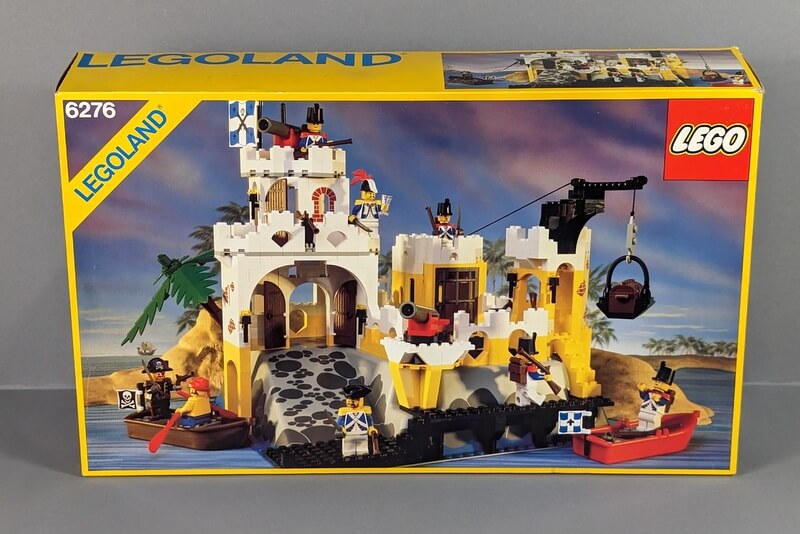 Der Lego-Karton von Set 6276 von 1989 mit seiner typischen gelben Außengestaltung und dem Eldorado Fortress auf dem Cover.