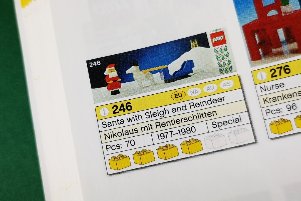 Auf Seite 130 des LEGO-Collectors-Guide ist Set 246 abgebildet. Hier sieht man, dass das Set 1977 nur in Europa auf den Markt kam und ein Special war. 