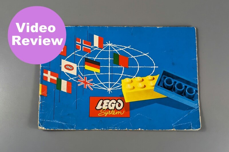 Das Cover von Lego-Ideenbuch Nummer 1 von 1960 mit dem Verweis, dass man hier auch eine Video-Review findet.