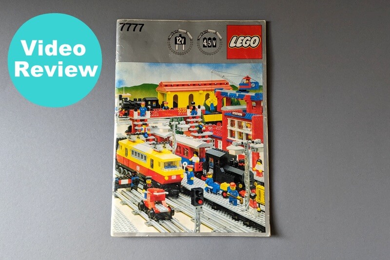 Das Ideenbuch 7777 von vorn mit seinem tollen Cover, auf dem Lego-Züge der 80er-Jahre zu sehen sind.