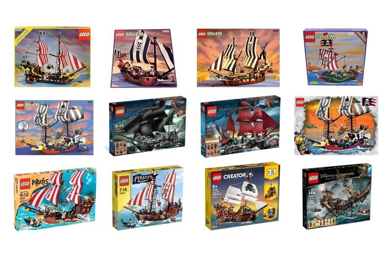 Das Bild zeigt berühmte Piratenschiffe von Lego. Im Beitrag finden sich noch mehr Sets.