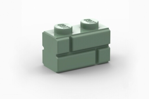 Lego-Stein mit eingeprägter Mauer-Optik in der Farbe sandgrün.
