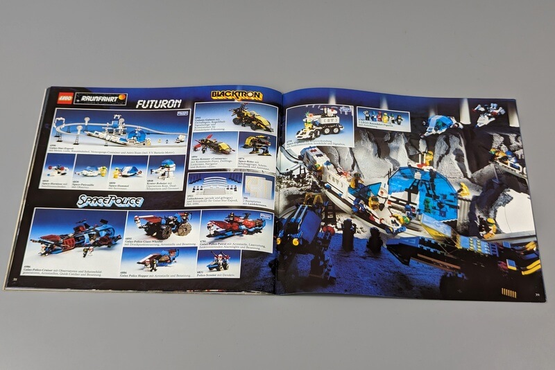 Die Seiten 38 und 39 zeigen Futuron-Sets und Backtron-Sets, die Lego 1990 im ANgebit hatte.