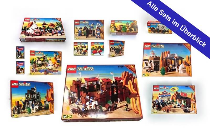 Zu sehen sind die Western-Sets von Lego, die in der ersten Welle herauskamen.