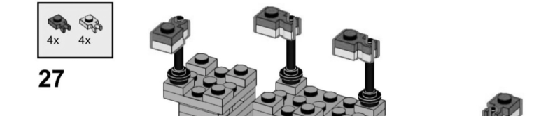 Auf dem Bild ist der Ausschnitt einer Bauanleitung zu sehen. Gebaut wird eine Miniburg aus LEGO-Steinen, die selber entwickelt wurde.